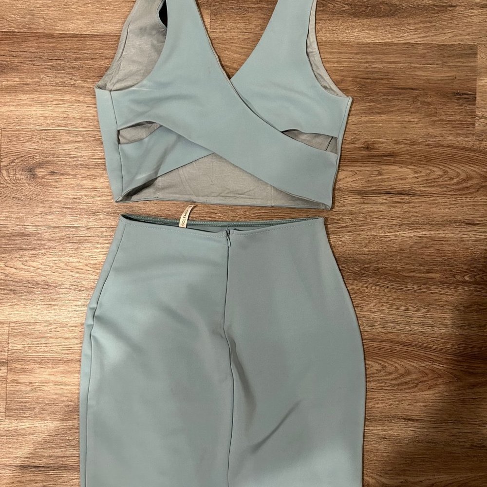 Solemio Light Blue Skirt and Top Matching Set
